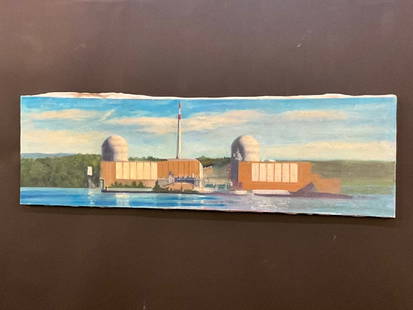 Edward Gavrilov (1932-2000 Russian/American) Indian Point: Edward Gavrilov (1932-2000 Russian/American) Titled: Indian Point Nuclear Plant, Westchester Cty, New York.Oil on canvas.Dimensions: 15&rdquo; x 50&rdquo;