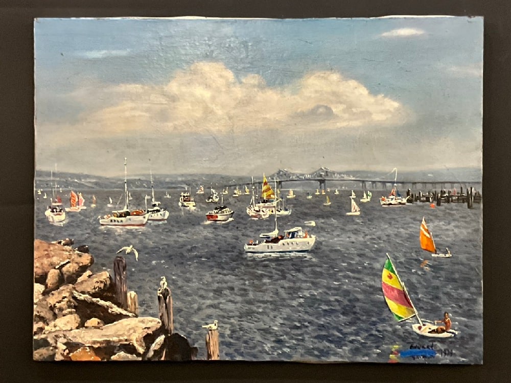 Edward Gavrilov (1932-2000 Russian/American) Hudson River Nyack, NY: Edward Gavrilov (1932-2000 Russian/American)Untitled:Hudson River, Nyack, New York Sail Boating Scene.Oil on canvas. Signed lower right and dated 1979.Dimensions: 20” x 26” Bio: Eddik Gavr