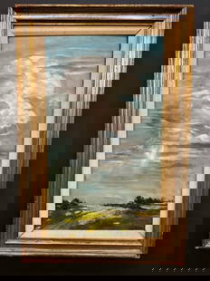 Edward Gavrilov (1932-2000 Russian/American) Surrealism: Edward Gavrilov (1932-2000 Russian/American)Titled:Storm Cloud - Surrealism.Oil on board.Signed lower right. Dimensions: 30&rdquo; x 20&rdquo; Condition: The board is loose in the frame.