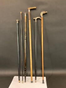 Six (6) Antique and Vintage Canes W/ Sterling Silver