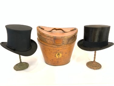 Vintage Collapsible Stetson & Rhodes Rapier Top Hats w/ Leather Carrying Case