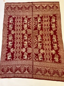 Indonesian Textile with Silk Thread Serpent Fish Pattern 19th C. Two Part