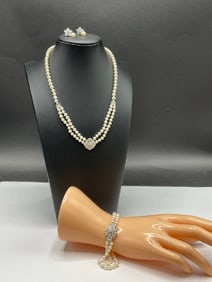 10K White Gold Parure Pearl Jewelry Set