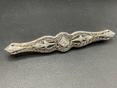 14K White and Yellow Gold Diamond Bar Pin