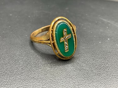 14K Yellow Gold Antique Diamond Cross Ring