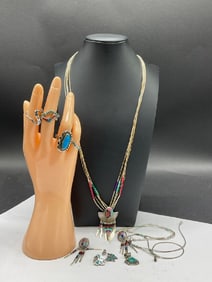 Compiled Estate Indian w/ Turquoise Jewelry Group