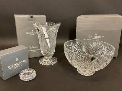 Waterford Crystal Grouping: Waterford Crystal Grouping Includes Seahorse 10” Vase, Libra Paperweight, Archive 10” Bowl.All in Original Boxes