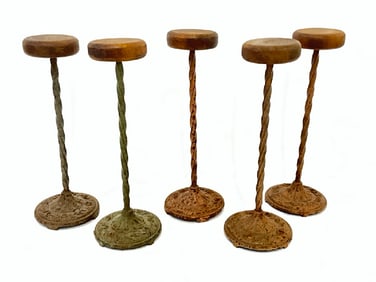 (6) Vintage Wrought Iron & Wood Hat Stands