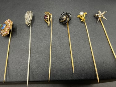 Six (6) 14K Gold Vintage Stick Pins