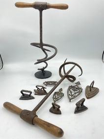 Antique Sugar Devil Auger Tools & Miniature Irons