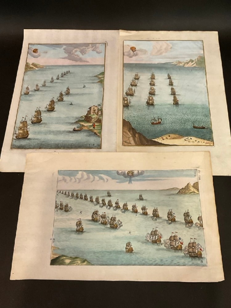 Set of (3) 18th Century Hand Colored Nautical Engravings (1 of 5)