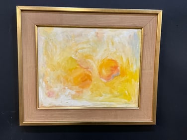 MCM Double Fire Ball Sun Abstract Oil Painting Signed Illegibly