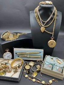 Gold Filled Costume Jewelry with Pocket Watches