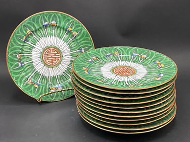 (12) Old Chinese Famille Verte Porcelain Plates
