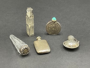 Five (5) Antique Perfume Bottles, Sterling Silver