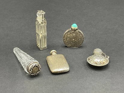 Five (5) Antique Perfume Bottles, Sterling Silver: Five (5) Antique Perfume Bottles, Sterling Silver.Dimensions: 2 1/2”