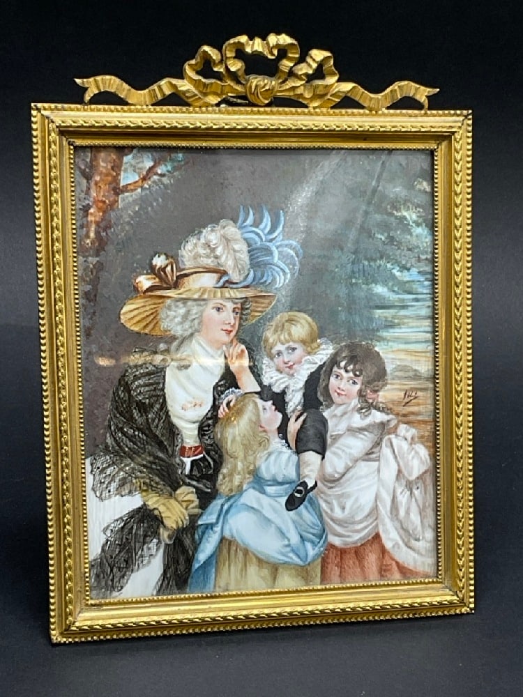 19th Century Miniature Family Oil Portrait signed Petit (1 of 7)