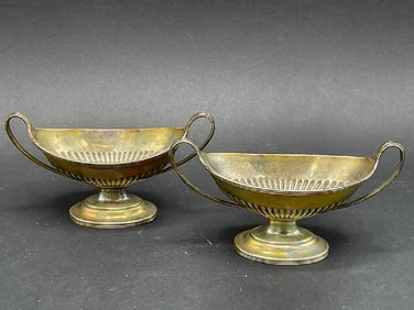 A Pair Antique English Sterling Silver Double Handled Master Salts