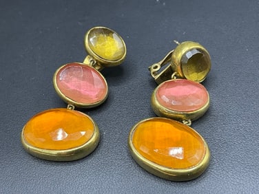 14K Artisan Faceted Gemstone Dangle Earrings