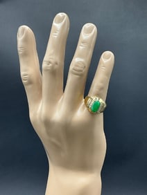 18K Yellow Gold Jade and Diamond Ring