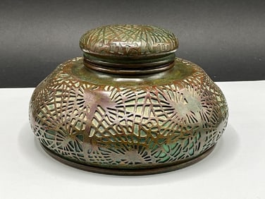 Large Tiffany Studios Bronze Pine Cone Ink Well