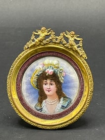 19th Century Enameled Miniature Oil Portrait