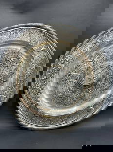 Mid 19th Century Temperence Rose Water Basin: Mid. 19th Century Temperence Rose Water Basin. Silver Plated or Pewter Metal. Very high relief. Dimensions: 17 1/2" diameter.