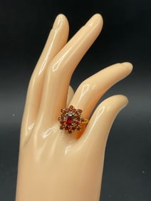 14K Yellow Gold Garnet Cluster Ring