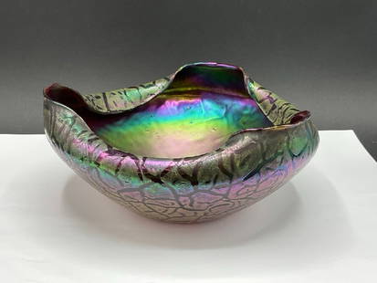 Loetz Art Glass Bowl: Loetz Art Glass Bowl. Dimensions: 4" X 9" Dimensions: 4” x 9”