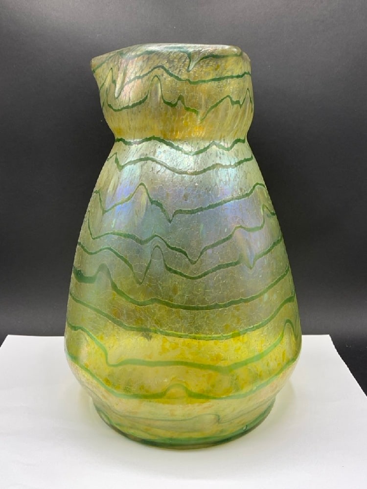 Large Loetz Art Glass Vase c. 1900: Loetz Vase c. 1900. Changeant by Fritz Heckert. Dimensions: 13 3/4” x 10”.