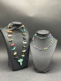 Two (2) Sterling Silver and Multi-Stone Zuni Necklaces