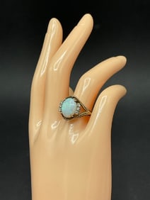 14K Yellow Gold Opal and Diamond Ring