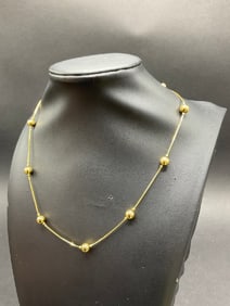 14K Yellow Gold Ball Bead Station Necklace 16