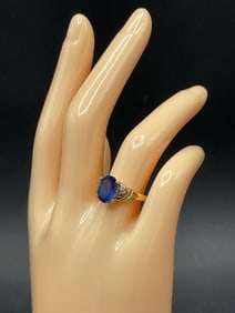 14K Yellow Gold Blue Sapphire and Diamond Ring