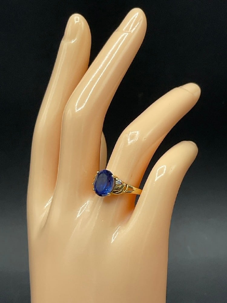 14K Yellow Gold Blue Sapphire and Diamond Ring (1 of 4)