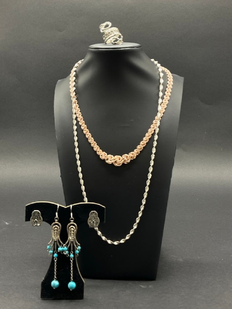 Sterling Silver  5 pcs Necklace, Earrings, and Snake Ring (1 of 5)