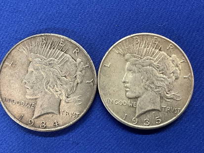 Two (2) U.S. Silver Peace Dollars: Two (2) U.S. Silver Peace Dollars.1934 and 1935