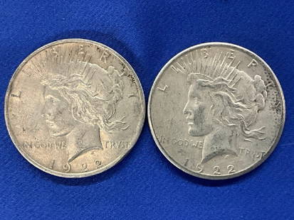 Two (2) 1922 U.S. Silver Peace Dollars: Two (2) 1922 U.S. Silver Peace Dollars.