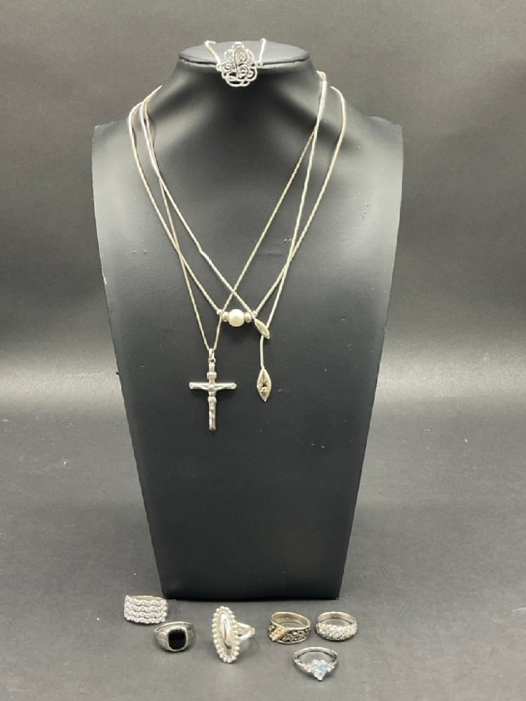 Sterling Silver Necklaces, Rings, Bracelet Lot (1 of 4)