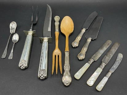 Estate Compiled Sterling Silver Serving Pieces/Flatware: Estate Compiled Sterling Silver Serving Pieces/Flatware.Sterling Silver Serving 11 pcs Total weight: 695g weighted, 28g not weighted. Good Condition, Please See Preview Photographs.
