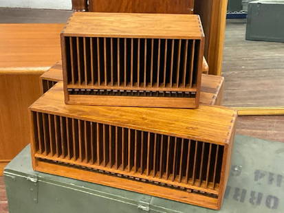Three Kalmar Designs Teakwood CD Holders: Three Kalmar Designs Teakwood CD Holders Kalmar Designs Thailand Dimensions: 7 1/2&rdquo; x 13&rdquo; x 7&rdquo; and 7 1/2&rdquo; x 19 1/2&rdquo; x 7&rdquo;