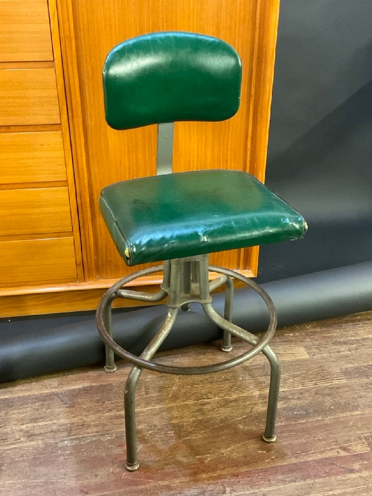 Machine Shop Worker's Stool w/Back: Machine Shop Worker's Stool w/Back.