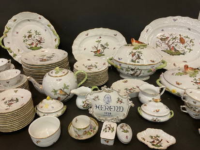 99 pc. Herend Hungarian "Rothschild Bird" Porcelain Dinner Ware Fine China Service: Herend Hungarian"Rothschild Bird" Porcelain Dinner Ware Fine China Service. Exceptional Service with large tureens, platters, underplates and service for twelve with exception of salad plates there is