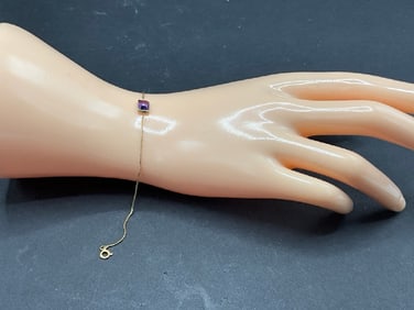 Dainty 14K Yellow Gold Amethyst Bracelet