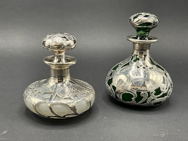 Two (2) Sterling Silver Overlay Bottles