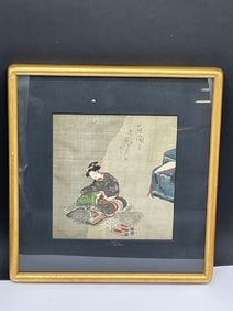 Geisha Girl Painting on Silk