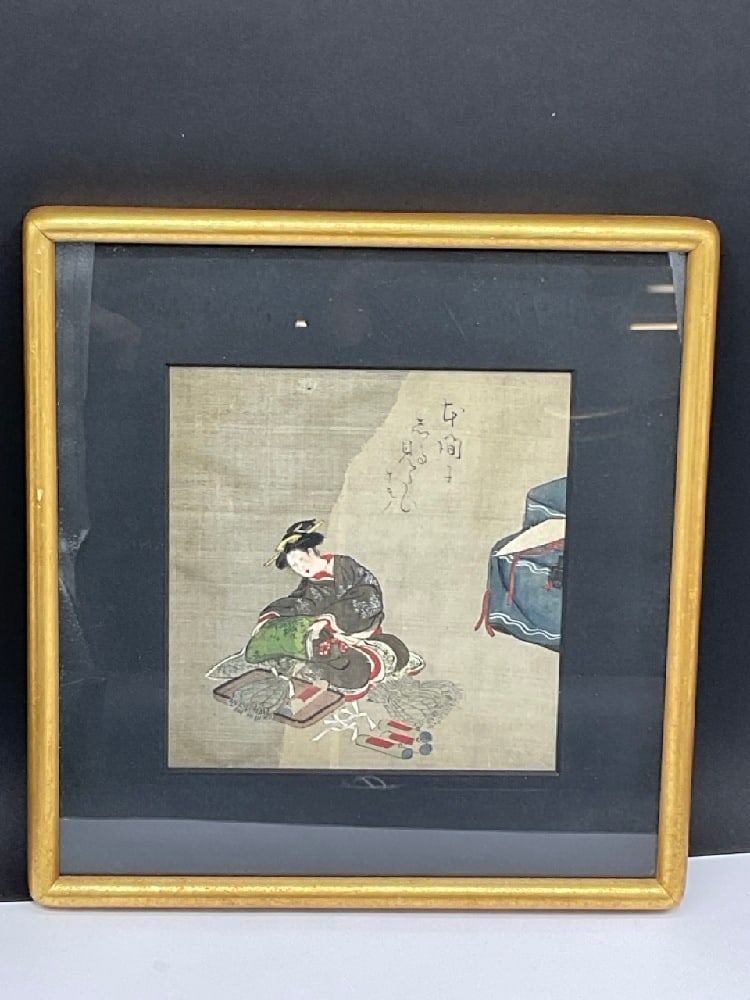 Geisha Girl Painting on Silk: Geisha Girl Painting on Silk.Dimensions: 6 1/2” x 6 1/4” and 12” x 12 1/2”