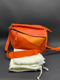 Loewe Two Tone Orange Leather Puzzle Handbag