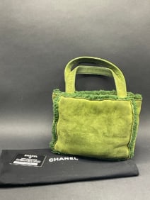Chanel Green Suede and Shearling Mini Tote Bag