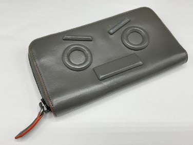 Fendi, Italian Leather "Robot Face" Full Zip Wallet